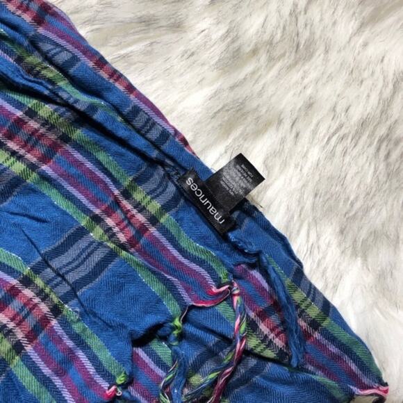 Maurices Blue Checkered Plaid Fringe Western Scarf - Picture 4 of 7